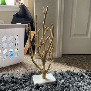 Gold and White Marble Base Jewelry Holder